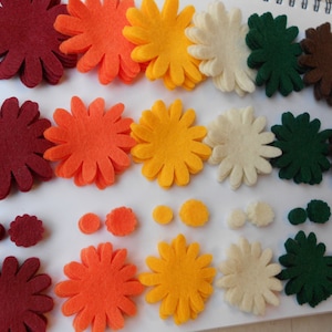 120 piece set - Harvest fall mix of felt flower kit felt flowers die cut outs in thanksgiving halloween christmas colors back to school image 5