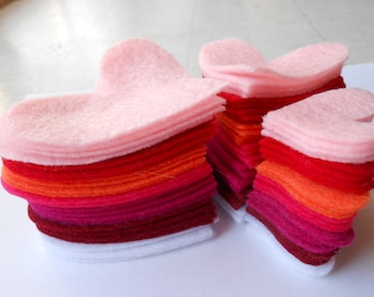 84 die cut out felt heart pieces- 7 colors, 3 sizes, 4 of each. felt hearts felt crafts valentines day