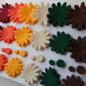 120 piece set - Harvest fall mix of felt flower kit felt flowers die cut outs in thanksgiving halloween christmas colors back to school image 2