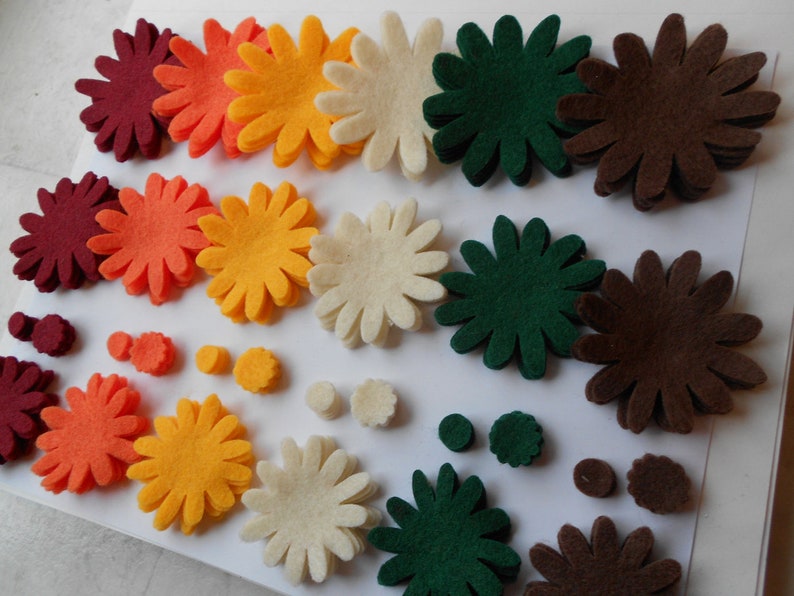 120 piece set - Harvest fall mix of felt flower kit felt flowers die cut outs in thanksgiving halloween christmas colors back to school image 2
