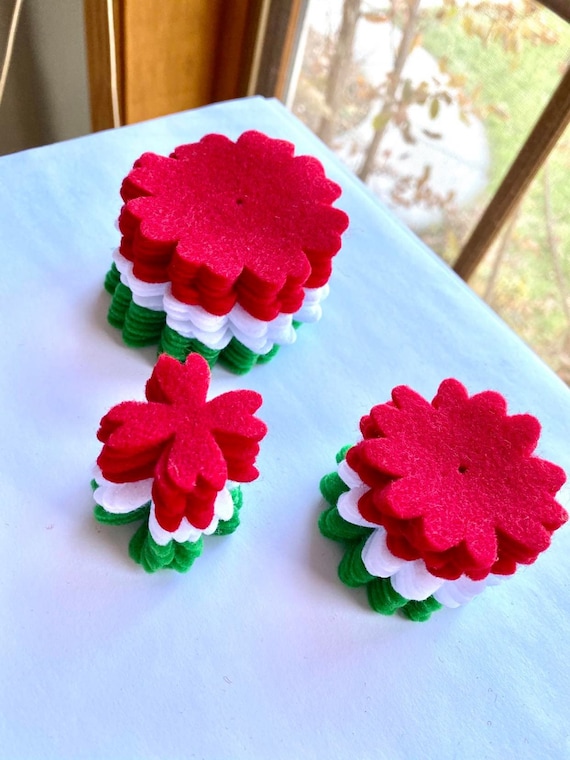 54 Felt Flower Pieces Die Cut Felt Flowers Christmas Red Green Etsy