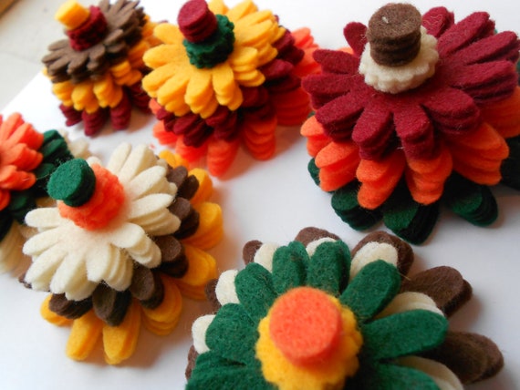 120 piece set - Harvest fall mix of felt flower kit felt flowers die cut outs in thanksgiving halloween christmas colors back to school