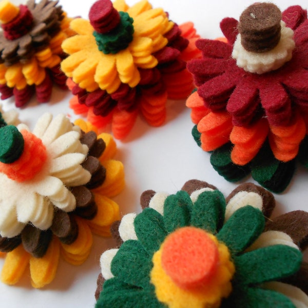 120 piece set - Harvest fall mix of felt flower kit felt flowers die cut outs in thanksgiving halloween christmas colors back to school