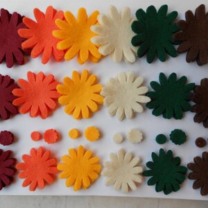 120 piece set - Harvest fall mix of felt flower kit felt flowers die cut outs in thanksgiving halloween christmas colors back to school image 4