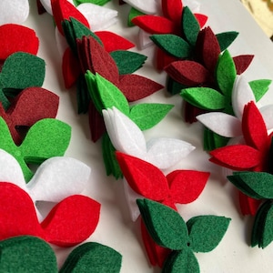 180 pieces of die cut felt flowers Christmas Xmas colors red green white pointsettia