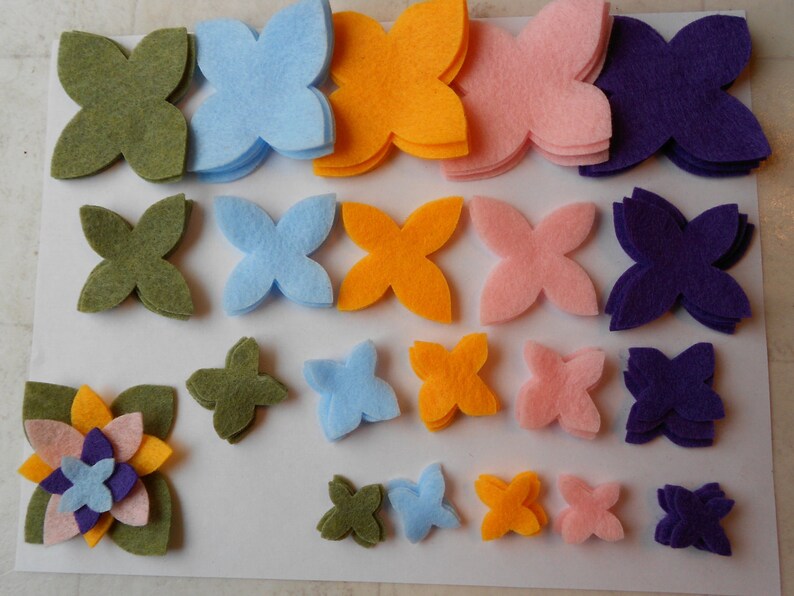 light pink purple 80 pieces spring muted colors die cut felt flower pieces mossy green light blue yellow