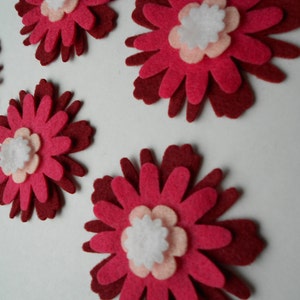 24 piece set die cut felt 4 layers in flower 6 flower set ombre wildflower felt flower pieces burgundy magenta pink white back to school image 1