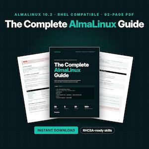 AlmaLinux 10 Guide, 92 Page Printable PDF, RHEL Linux Server Admin Workbook, RHCSA Study Guide, Linux Sysadmin Ebook Digital Download