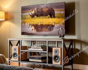 Rustic Brown 3-Tier TV Stand, Metal Frame, 55-65 Inch Entertainment Center