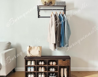 Storage Bench, 10 Compartments, and Shoe Bench with Cushion