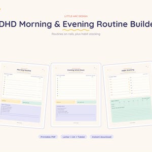 Utskrivbar morgon- och kvällsrutin för ADHD | Vanehantering och veckovis kontroll | Ladda ner PDF direkt