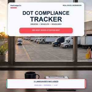 DOT Compliance Tracker Excel for Trucking | FMCSA Deadline, Driver & Vehicle Record Organizer