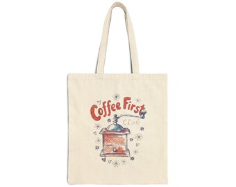 Coffee First-tygväska | Illustration av vintage kaffekvarn, kanvasväska