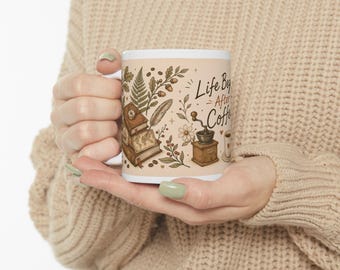 Livet börjar efter kaffemugg | Keramisk kaffekopp, vintage kaffekonst
