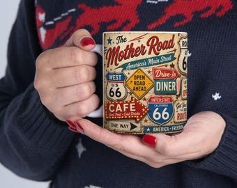 Route 66-mugg | Vintage Road Trip-kaffemugg | Retro Americana resepresent | Klassisk vägskylt keramisk kopp
