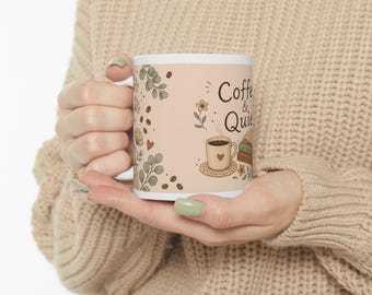 Kaffe & Tyst mugg | Keramisk kaffemugg, mysig bok och blommönster