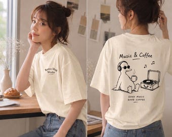 Retro Mug Works T-shirt | Tryck fram och bak | Musik och kaffe-anka