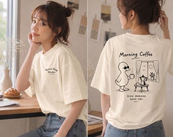 Retro Mug Works T-shirt | Tryck fram och bak | Morgonkaffe-anka