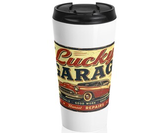 Lucky Garage resemugg | Design med vintagebil, hästsko och treklöver