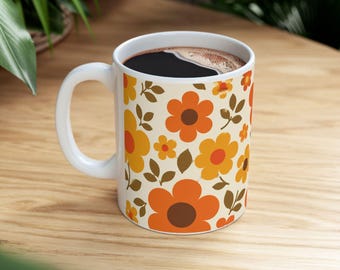 70-tals retro orange blommugg | Groovy blomsterpresent