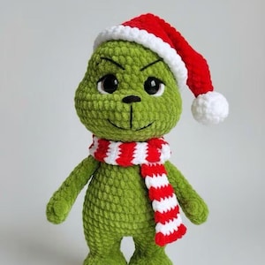 Baby Grinch Crochet Pattern: Plush Amigurumi Toy with Santa Hat (Digital Download)