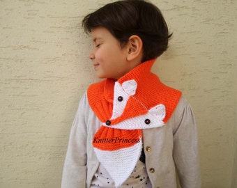Handmade knitted fox scarf for children, fox lover gift, Personalized Crochet animal neckwarmer
