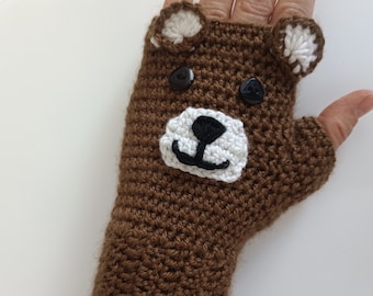 Crochet Bear Fingerless Gloves Pattern (PDF Pattern)