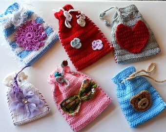 Valentines Day Gift Bags, Gift Pounch, Crochet Gift Bags, Price for 6 Pieces