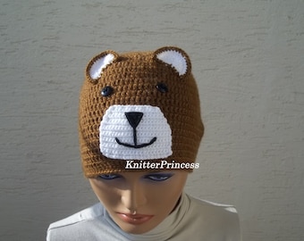Crochet bear hat, animal hat, crochet bear hat for women and men, valentines day gift, winter accessories, gift for him