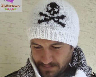 Handmade Unisex Skull Beanie, Custom Cotton Blend Knit Winter Hat, Personalized Gift