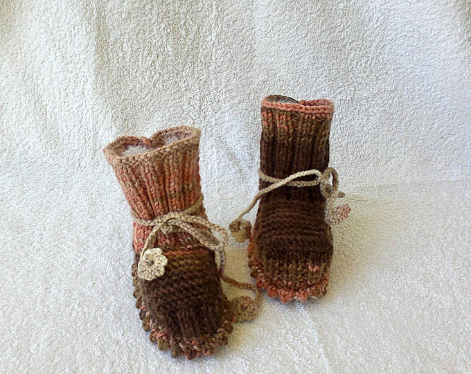 Knitted Baby Booties, Baby Boy Slippers, Brown, New Born Gifts, Baby