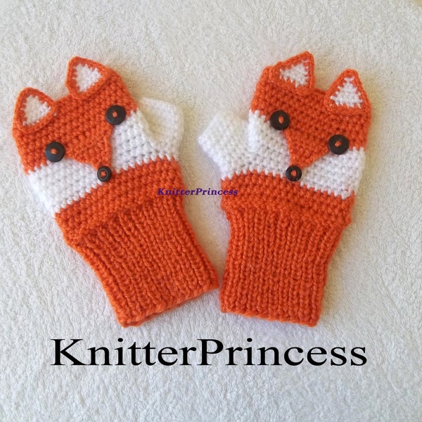 Fox gloves, adult size, fox mittens, own design fox fingerless gloves women, crochet animal gloves, gift for her, gift for him, gift for bff