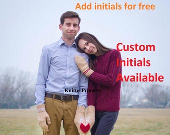 Valentine’s Day Couples Gloves Set – Hand Knitted Lovers Mittens Gift Set, Crochet Heart & Initials, Romantic Winter Accessory