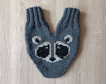 Racoon couples gloves, knitted racoon smitten, mittens