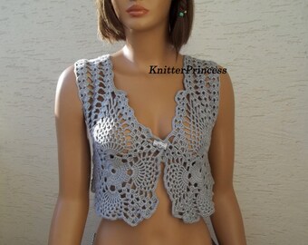 Gray crochet bolero, gift for her, crochet bolero, womens clothing, gift for mom, womens bolero, summer tank, sommer top, accessories