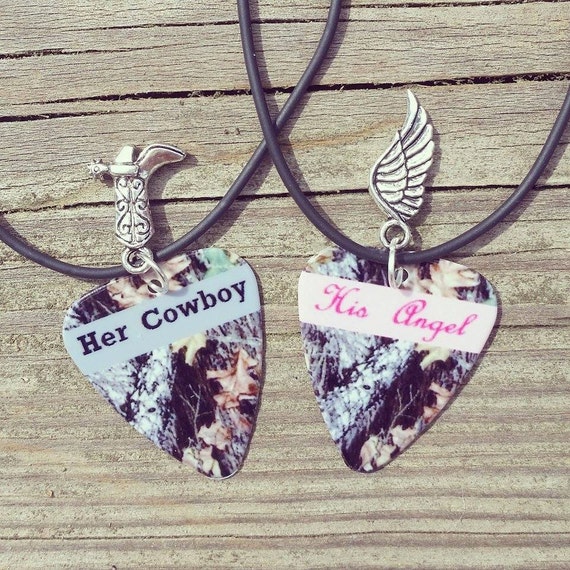 Her Cowboy His Angel Necklaces Boot Wing Silver Charm Guitar Pick