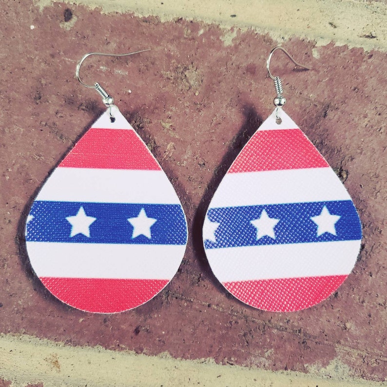 Faux Leather Americana Earrings American flag earrings jewelry gift red white and blue 4th of July stars and stripes country proud military