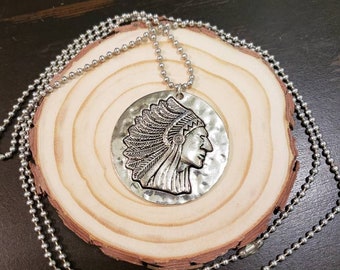 Silver Indian Headdress charm necklace Tribal jewelry country southern hunting farm girl Native American Necklace feathers gift medallion