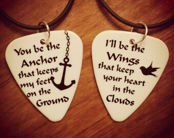 Anchor Necklaces set Wings heart clouds guitar pick matching couple love birds girl guy Valentine's Day Anniversary Gift black silhouette