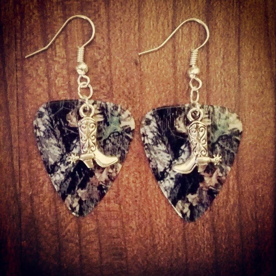Choose Color Handmade in USA Lg Cowboy Boot Charm Guitar Pick Earrings