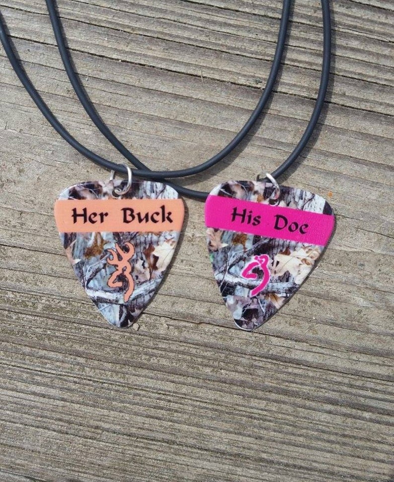 Her Buck His Doe Guitar pick matching necklaces for couples Etsy