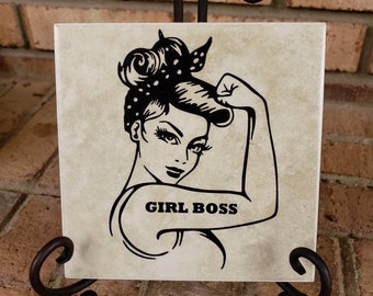 6x6 Tile Plaque Bosses Day gift Girl Boss Day gift Retirement Gift office Art Decor great mentor True Leader Present from group of coworkers