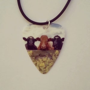 Three Cows Guitar Pick Necklace Cow Jewelry Country farm southern Girl gift MOO image 2