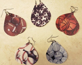 Faux Leather Sports Earrings soccer baseball volleyball basketball football jewelry league coach gift team player sport lover  game score