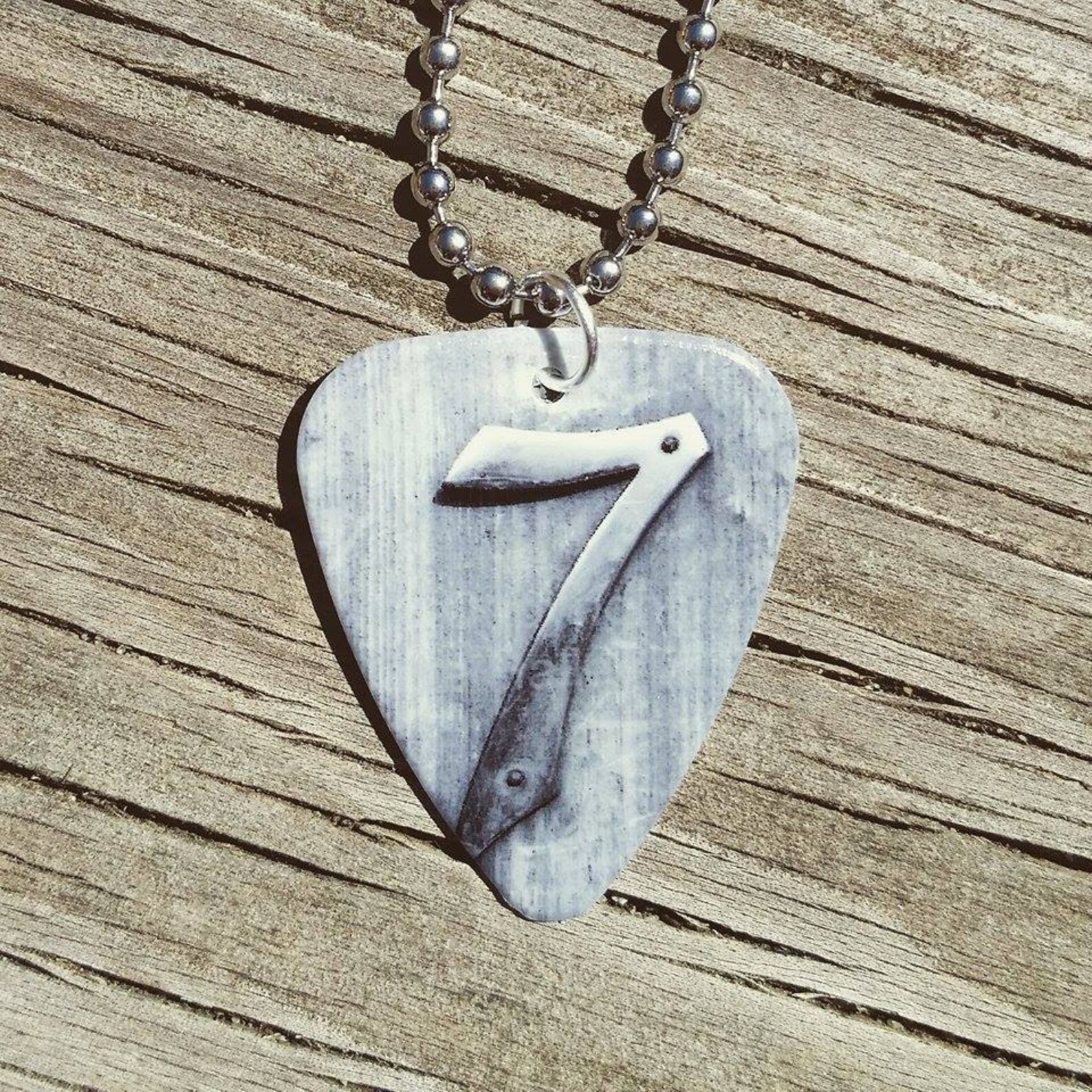 Antique Wood Seven 7 Guitar Pick Pendant Charm on Silver Ball Etsy
