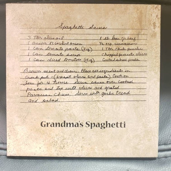 6x6 Tile Plaque Handwritten Recipe grandma daughter nana Granny mom Gift Mother's Day Gift Custom Personalized Present Art Mother in law