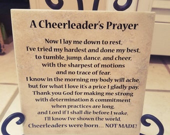 6x6 Thin Tile A Cheerleader's Prayer cheerleading Gift Honor Present Tile stand Art Decor cheer coach present plaque poms dancer bow cheer