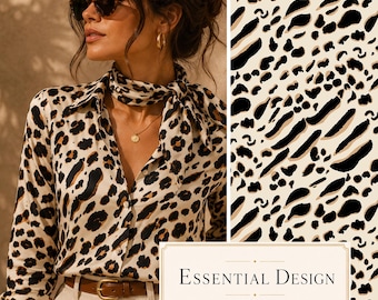 Schwarz-beiges Tiermuster | Abstraktes Leopard-Geparden-Textildesign (nicht nahtlos)