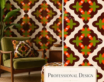 Nahtloses Retro-Muster mit geometrischem Blumenmuster | Ornamentaler Stoffdruck | Textildesign | Digitaler Download