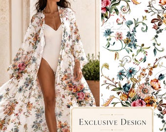 Nahtloses Vintage-Blumenmuster im botanischen Stil | Romantisches Cottagecore-Textildesign | Exklusiver, mehrlagiger digitaler Download